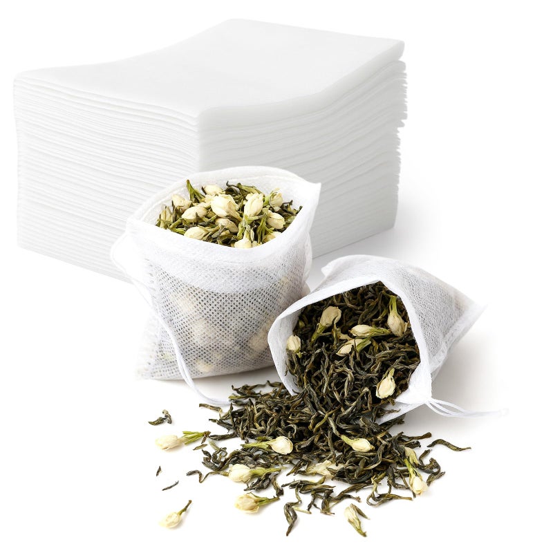 TamBee 100 Pack Disposable Tea Filter Bags Empty Muslin Drawstring Seal Filter Tea Bags Drawstring Herb Loose Tea bag (1.97"X2.76" / 5cm X 7cm) - Image 1